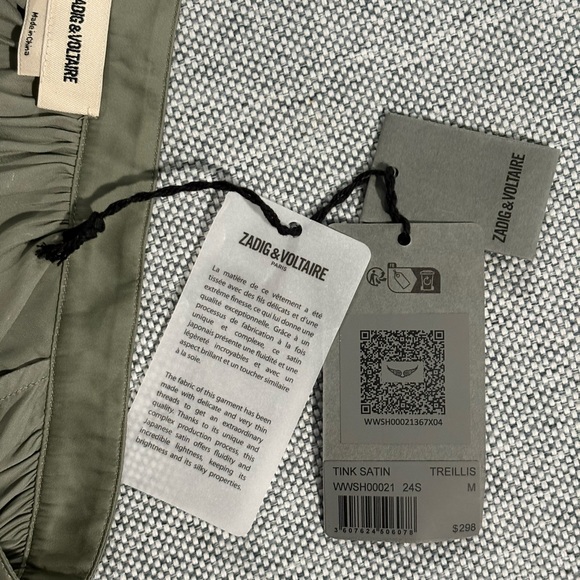 Zadig & Voltaire NWT. Tink Satin Blouse. Green. Sz M - Picture 11 of 13